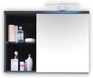 Stella Trading GREY Spiegelschrank Bad mit LED-Beleuchtung in Grau mit Glasfront-Badezimmerspiegel Schrank mit viel Stauraum, Glas, 69 x 58 x 25 cm