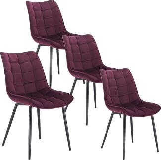 WOLTU 4 x Esszimmerstühle 4er Set Esszimmerstuhl Küchenstuhl Polsterstuhl Design Stuhl mit Rückenlehne, mit Sitzfläche aus Samt, Gestell aus Metall, Bordeaux, BH142bd-4