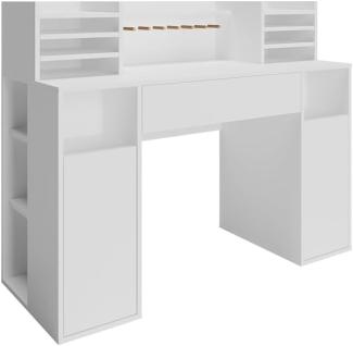 Vicco Schreibtisch Basteltisch XL 126,8 x 100 cm, Weiß mit Regale, Schubfach