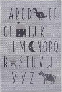 Flachgewebe Kinderteppich ABC Alphabet - silber grau - 120 cm Durchmesser