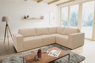 Domo. Collection Ecksofa Portland, Sofa in L-Form, Cord Sofa, Couch Ecke, Eckcouch, 277 x 197 84 cm creme