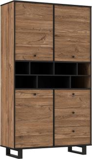 FORTE SEWILL Kommode mit 3 Türen und 3 Schubladen, Holzwerkstoff, Colonialeiche / Schwarz, 104. 9 x 182. 6 x 42 cm