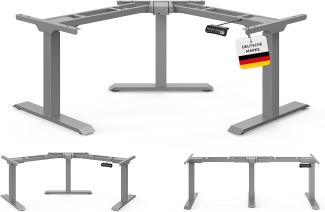 DESQUP Corner Elektrisch höhenverstellbarer Eckschreibtisch | Ergonomischer winkelverstellbarer Steh-Sitz Tisch mit Memoryfunktion | Winkelschreibtisch der Rücken- & Nackenschmerzen vorbeugt (Grau)