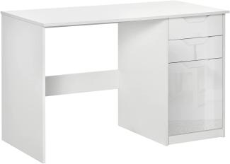 HOMCOM Schreibtisch Computertisch mit 2 Schubladen Schrank Arbeitstisch Bürotisch große Tischplatte Hochglanz Weiß 120 x 60 x 76 cm