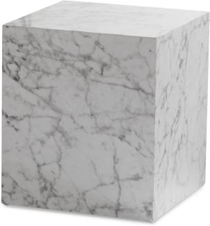 FineBuy Couchtisch MONOBLOC 40x40x45 cm Hochglanz mit Marmor Optik, Wohnzimmertisch Cube Quadratisch, Design Sofatisch, Lounge Beistelltisch Würfel-Form Weiß