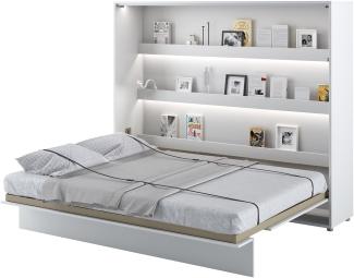 MEBLINI Schrankbett Bed Concept - Wandbett mit Lattenrost - Klappbett mit Schrank - Wandklappbett - Murphy Bed - Bettschrank - BC-14 - 160x200cm Horizontal - Weiß Hochglanz/Weiß