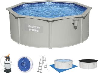 Bestway 'Hydrium™ Ø 360 x 120 cm' Stahlwandpool Komplettset mit Sandfilteranlage, Anschlüssen, Leiter, Abdeckplane, Bodenplane, Chemikaliendosierer