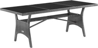 Casaria Polyrattan Gartentisch 190x90x74cm mit Ablage WPC-Tischplatte Höhenverstellbar Holzoptik Wetterfest Garten Terrasse Esstisch Gartenmöbel