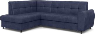 MEBLINI Schlafcouch mit Bettkasten - ASPEN - 236x171x85cm Links - Blau Samt - Kleines Ecksofa mit Schlaffunktion - Sofa mit Relaxfunktion - Kleine Couch L-Form - Eckcouch