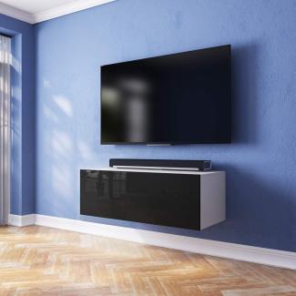 Skylara – Fernsehschrank / TV-Lowboard mit LED RGB Modern Hängend 100 cm (Weiß Matt / Schwarz Hochglanz)