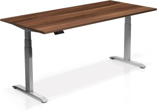 Möbel-Eins OFFICE ONE elektrisch höhenverstellbarer Schreibtisch / Stehtisch, Material Dekorspanplatte grau nussbaumfarbig 180 x 80 cm