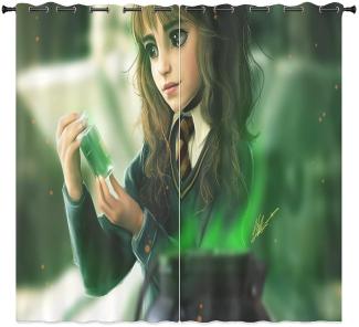 LKFFHAVD Harry Potter Gardinen Verdunklungsgardine Ösen Für Schlafzimmer, Hogwarts School Hermione Verdunkelungsvorhang-Set 2er Set Für Kinderzimmer (15,183x160 BxH)