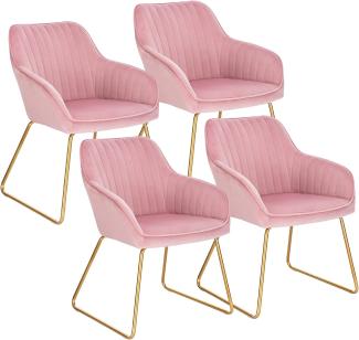 WOLTU Esszimmerstühle BH246rs-4 4er Set Küchenstühle Wohnzimmerstuhl Polsterstuhl Design Stuhl mit Armlehne Gestell aus Metall Gold Beine Samt Rosa