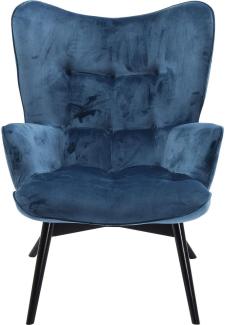 Kare Design Sessel Vicky Velvet, samt blau Loungesessel, TV-Sessel mit dunklem Holzgestell, (H/B/T) 92x59x63cm