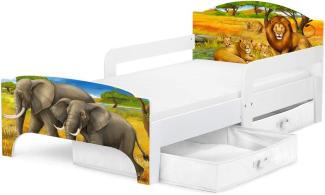 Leomark 'Safari' Kinderbett mit Schubladen für Bettwäsche 140 x 70