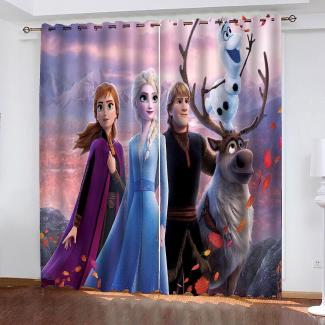 Fgolphd Anime Frozen Verdunkelungsvorhang-Set 2er Set, Cartoons Anna Elsa Kristoff Verdunklungsgardine Ösen, Fur Wohnzimmer Chlafzimmer Dekoration (280×245(BxH),13)