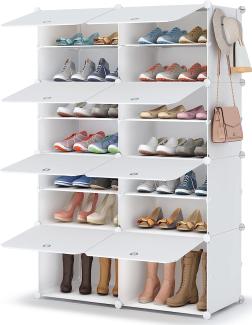HOMIDEC Schuhregal, 7-stufiger Schuhschrank Schuhaufbewahrung für 28 Paar Schuhe und Stiefel, Kunststoff-Schuhregale Schuh Organizer für Flur Schlafzimmer Eingang, Weiß