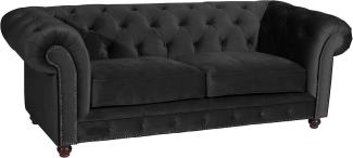 Orleans Sofa 2,5-Sitzer Samtvelours Schwarz Buche Nussbaumfarben