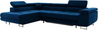 MEBLINI Schlafcouch mit Bettkasten - CARL - 272x202x63cm Links - Blau Samt - Ecksofa mit Schlaffunktion - Sofa mit Relaxfunktion und Kopfstützen - Couch L-Form - Eckcouch - Wohnlandschaft