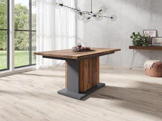 byLIVING Britta Säulentisch mit Auszug/Melamin Old Wood, anthrazit/Auszugstisch/Esszimmer-Tisch auf 190 cm ausziehbar, Holzwerkstoff, Braun, 140-190 x 75 x 80 cm