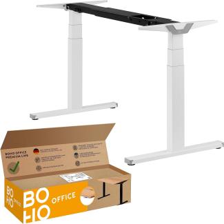 boho office® Premium Line - TÜV geprüfter, elektrisch stufenlos höhenverstellbarer Schreibtisch in Weiß (RAL9016) mit Kollisionschutz, Memoryfunktion und Softstart/Stop Funktion ohne Tischplatte