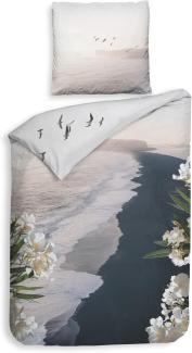 Heckett & Lane Mako-Satin Bettwäsche 135x200 Attis Blüten Strand Meer Oleander