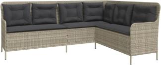 Gartensofa in L-Form mit Kissen Hellgrau Poly Rattan 369005