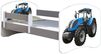 ACMA Kinderbett Jugendbett mit Einer Schublade und Matratze Grau mit Rausfallschutz Lattenrost II (42 Traktor, 160x80)