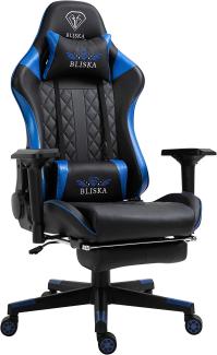 Trisens Gaming Stuhl mit Fußstütze und ergonomsichen 4D-Armlehnen - Gaming Chair in Sportsitz Optik - Gamer Stuhl mit verstellbaren Rückenstützkissen für gesündere Sitzhaltung, Farbe:Schwarz/Blau