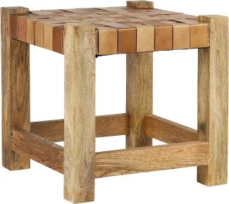 Sitzhocker 45x45 cm Braun aus Mangoholz und Büffelleder WOMO-Design