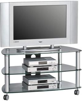 TV- Rack, TV Möbel, Metall Alu - Klarglas, 950 x 528 x 514 mm