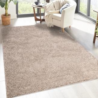 carpet city Shaggy Hochflor Teppich - 200x200 cm Quadratisch - Sand-Beige - Langflor Wohnzimmerteppich - Einfarbig Uni Modern - Flauschig-Weiche Teppiche Schlafzimmer Deko