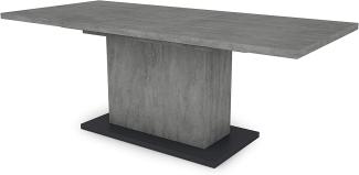 byLIVING Esszimmertisch ATHEN / Beton-Optik grau / großer Auszugstisch 160 cm bis 200 cm / Säulentisch mit Ausziehfunktion / Tisch mit Synchronauszug und Einlegeplatte / 160-200 x 90, H 75 cm