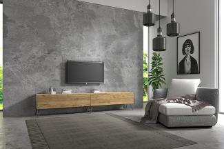 Wuun® TV-Board Lowboard Wohnwand TV-Bank Somero / 240cm (2 x 120cm) /Eiche/Haarnadel Chrom