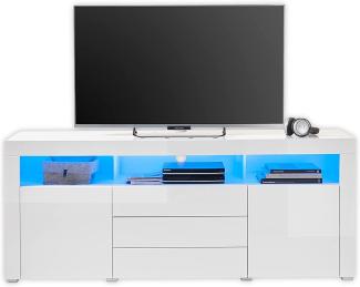 GOAL TV-Lowboard in Weiß, Weiß Hochglanz mit blauer LED-Beleuchtung - TV Schrank mit viel Stauraum für Ihr Wohnzimmer - 180 x 74 x 44 cm (B/H/T)