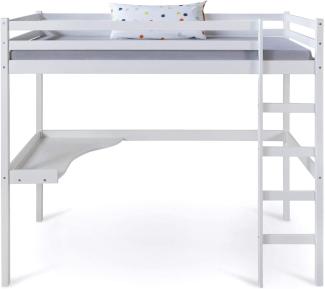 Homestyle4u Funktions-Hochbett mit Schreibtisch, Kiefernholz weiß, 90 x 200 cm