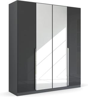 Kleiderschrank Drehtürenschrank Glamour | 4-türig | mit Spiegeltüren | effektgrau Hochglanz / grau metallic | 181x210