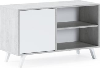 Skraut Home – TV-Schrank für Wohnzimmer – 57 x 95 x 40 cm – geeignet für 32/40-Zoll-Fernseher – Modell Wind 100 – Zement – ​​Flügeltür weiß