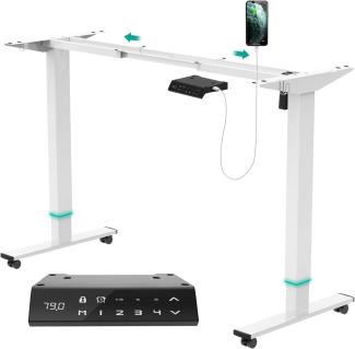 JUMMICO Höhenverstellbarer Schreibtisch Gestell 73-122cm,Tischgestell Höhenverstellbar mit Kabelwanne und USB,Schreibtischgestell Höhenverstellbar mit 4-Positionen-Speicher (weiß)