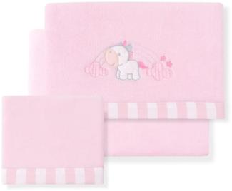 Interbaby Bettwäsche Plüsch Fleece Set für Kinderwagen "Unicornio Nube" rosa · Bettlaken Winter Kinderwagen