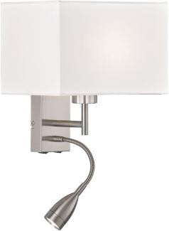 Kleine LED Wandlampe mit Leselampe & Stoffschirm Weiß eckig 25cm