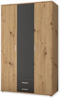 MARBURG Kleiderschrank in Artisan Eiche Optik, Graphit - Vielseitiger Drehtürenschrank 3-türig für Ihr Schlafzimmer - 120 x 196 x 54 cm (B/H/T)