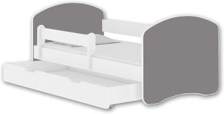 Jugendbett Kinderbett mit einer Schublade mit Rausfallschutz und Matratze Weiß ACMA II 140 160 180 (180x80 cm + Schublade, Weiß - Grau)