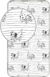 Disney 101 Dalmatiner Spannbettlaken Betttuch Hunde, weiß mit schwarzen Streifen 90x200+25 cm 100% Baumwolle