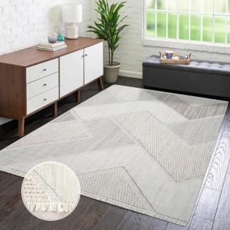 carpet city Teppich Kurzflor Wohnzimmer - Terracotta - 120x170 cm - Teppiche Fransen Boho-Style - Geometrisches Muster - Schlafzimmer, Esszimmer