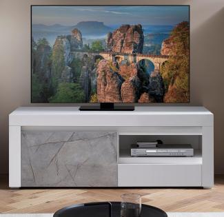 TV-Lowboard Airen in weiß und Marmor grau Optik 140 cm