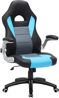 SONGMICS Gamingstuhl, Racing Chair, Schreibtischstuhl mit hoher Rückenlehne, Bürostuhl, höhenverstellbar, hochklappbare Armlehnen, Wippfunktion, für Gamer, schwarz-grau-blau, OBG28BU