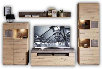 Stella Trading SPIDER PLUS Wohnwand Komplett-Set in Artisan-Eiche Optik, Caspio - Moderne Schrankwand für Ihr Wohnzimmer, 315 x 205 x 47 cm (B/H/T)