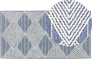Teppich Wolle beige blau 80 x 150 cm geometrisches Muster Kurzflor DATCA