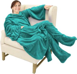 Catalonia Classy Tragbare Kuscheldecke mit Ärmeln und Fußtasche, warmes Geschenk für Sofa-Liebhaber, weiche Fleece-Decken für Familie, gemütliche Decken für Winter, 190 x 135 cm Grün